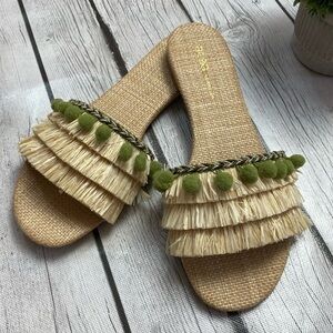 BCBGENERATION Genna Straw Pom Pom Slides